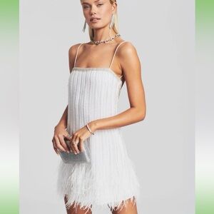 Retrofete Rubina Beaded Feather-Hem Mini Dress, Size M